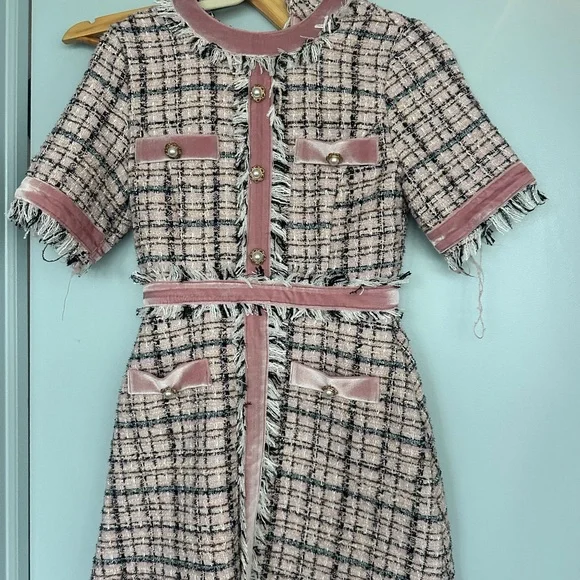 Pink and Black Tweed Storets Dress - Picture 1 of 2
